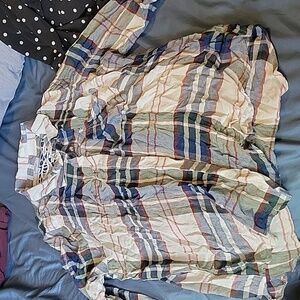 Plaid shirt with lace back detail.